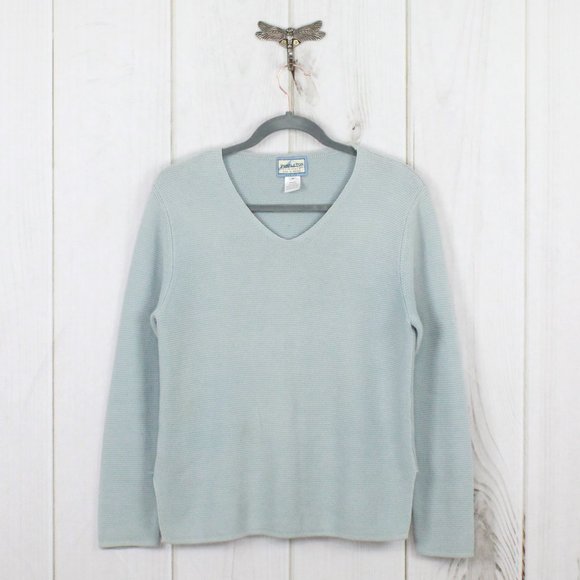 Pendleton Sweaters - Pendleton Originals Blue Cotton Long Sleeve Rib Knit V-Neck Pullover Sweater M